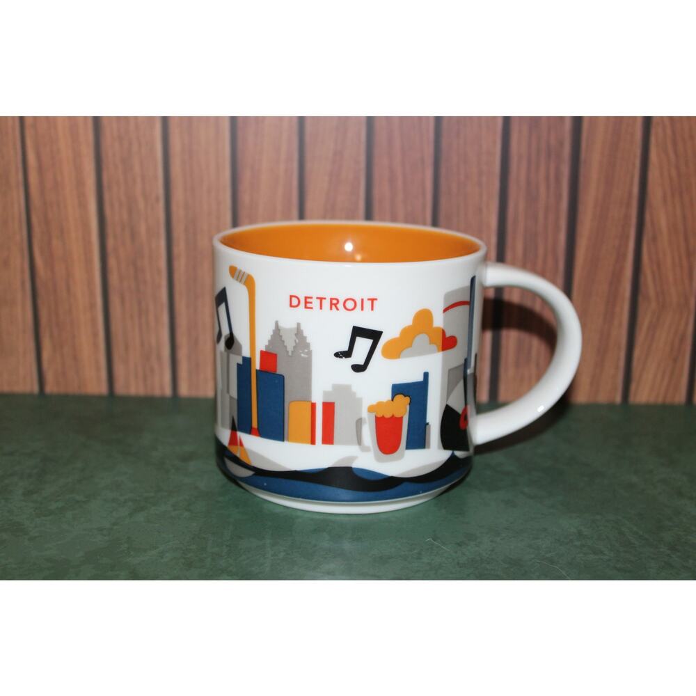 Starbucks DETROIT Michigan You Are Here Collection 14oz Ceramic Coffee Mug EUC